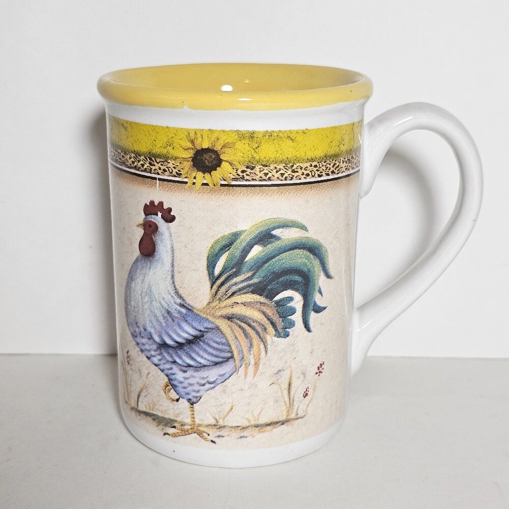 Gibson Morning Call Rooster/Sunflower Farmhouse Country Coffee Yellow Mug